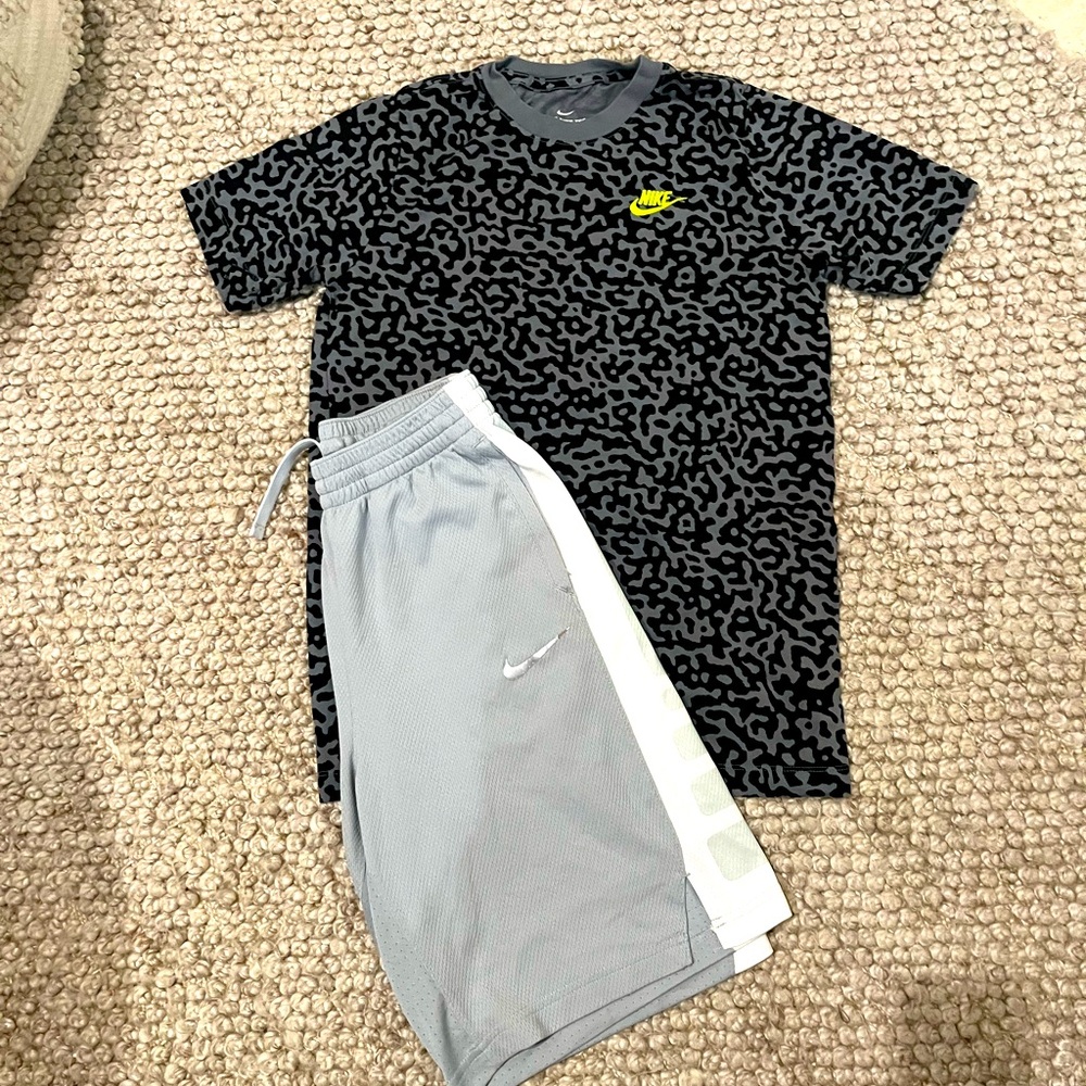 Nike Black camo shirt and Gray Athletic Shorts (XL-Boys)